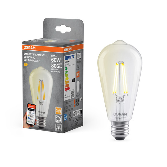 OSRAM LED Leuchtmittel SMART+ MATTER Filament CLASSIC shapes 6W 827 Filament DIM E27 Dimmbar Warm weiß 4099854530043