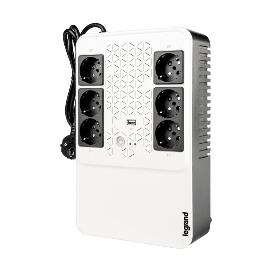 Legrand Unterbrechungsfreie Stromversorgung USV-Anlage, Keor Multiplug mit 600 VA/360W 6xSteckdosen + USB-Ladegerät 310081