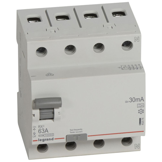 Legrand FI-Schutzschalter 63A, 30mA, Fehlerstromschutzschalter, RCD, 4-polig - 63A / 30mA, 402076