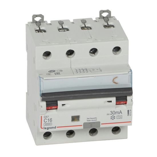 Legrand DX3 FI/LS-Schalter C-Charakteristik, 16A, 4-polig, 6kA, 30mA, Typ A, 400VAC, 4 Teilungseinheiten, 411234