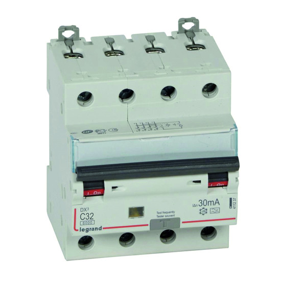 Legrand DX3 FI/LS-Schalter, C-Charakteristik, 32A, 4-polig, 6kA, 30mA, Typ A, 400VAC, 4 Teilungseinheiten, 411237