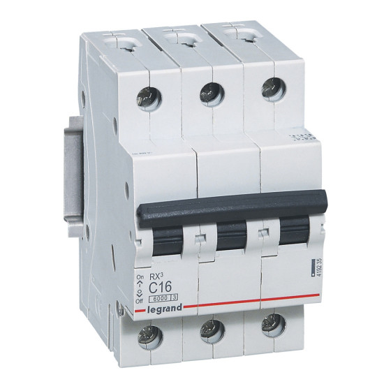 Legrand RX3 Leitungsschutzschalter, Schutzschalter, C-Charakteristik, 16A, 3-polig, 6000A, 400VAC, 3TE, 4 Stück, 419235
