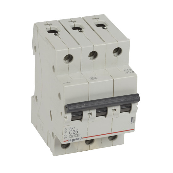 Legrand RX3 Leitungsschutzschalter, Schutzschalter, C-Charakteristik, 25A, 3-polig, 6000A, 400VAC, 3TE, 4 Stück, 419237