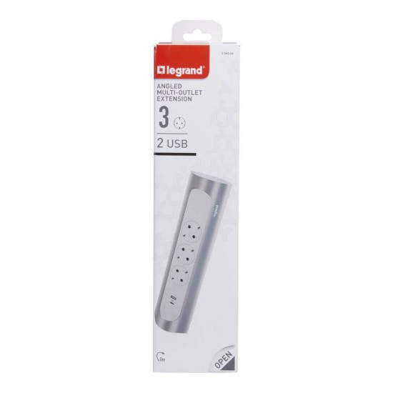 Legrand Ecksteckdosenleiste 3x Steckdose, USB-A, USB-C, ohne Kabel Ultraweiß/Aluminium 694504