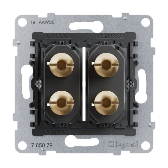 Legrand SEANO 2-fach Lautsprecher-Anschluss, Einsatz, 4mm-Buchsen, vergoldete Messing-Buchsen für erstklassige Signalübertragung, 765079