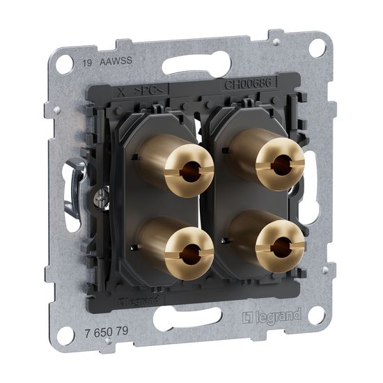 Legrand SEANO 2-fach Lautsprecher-Anschluss, Einsatz, 4mm-Buchsen, vergoldete Messing-Buchsen für erstklassige Signalübertragung, 765079