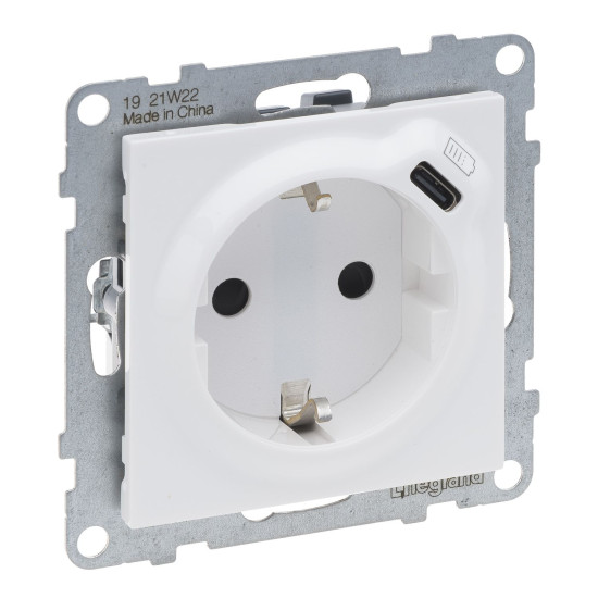 Legrand SEANO 2 in 1 Steckdose, USB Typ C-Kombinationssteckdose, mit erhöhtem Berührungsschutz, Steckklemmen, 16A, Ultraweiß, 765126