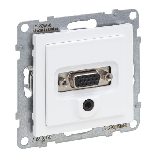 Legrand SEANO HD15 Anschlusseinheit + 3 mm Jack, Einsatz inklusive Abdeckung, Schraubklemmen, Ultraweiß, 765160