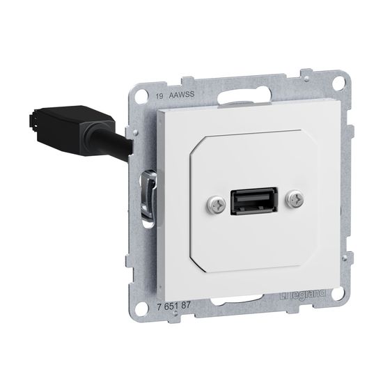 Legrand SEANO USB-Datendose mit Kabel, Einsatz inklusive Abdeckung, USB 3.0, Kabellänge: 15cm, Ultraweiß, 765187