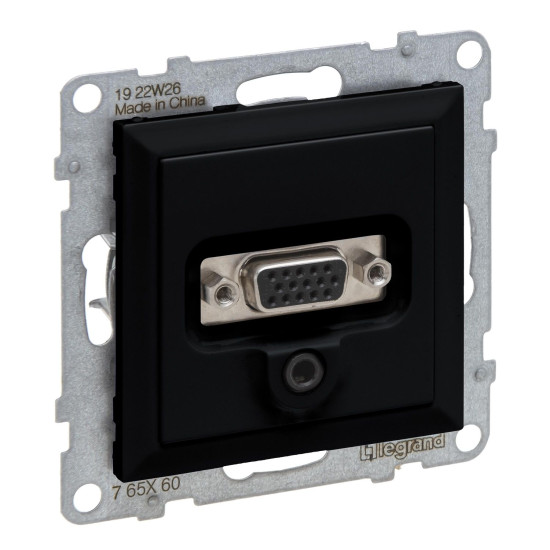 Legrand SEANO HD15 Anschlusseinheit + 3 mm Jack, Einsatz inklusive Abdeckung, Schraubklemmen, Schwarz, 765360