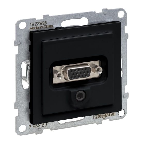 Legrand SEANO HD15 Anschlusseinheit + 3 mm Jack, Einsatz inklusive Abdeckung, Schraubklemmen, Schwarz, 765360