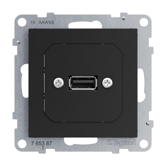 Legrand SEANO USB-Datendose mit Kabel, Einsatz inklusive Abdeckung, USB 3.0, Kabellänge: 15cm, Schwarz, 765387