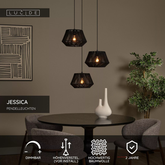 Lucide JESSICA Pendelleuchte 3x E27 Schwarz 10421/13/30