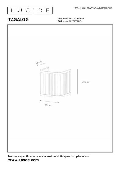 Lucide TAGALOG Wandleuchte E27 Schwarz, Helles Holz 21229/18/30