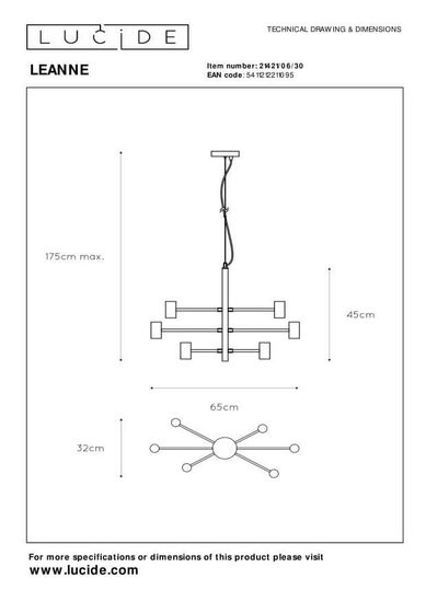 Lucide LEANNE Pendelleuchte 6x E27 Schwarz 21421/06/30