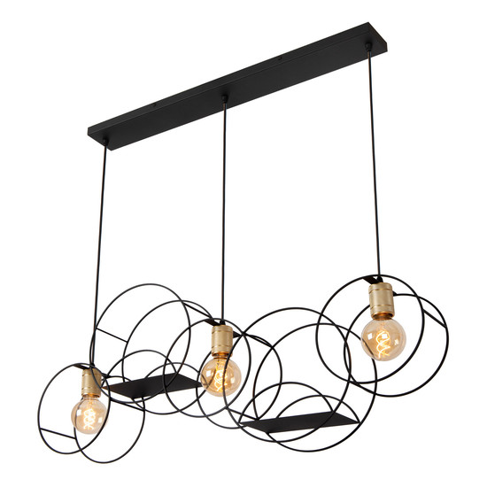 Lucide CIRCLE E27 Pendelleuchten 3-fach Vintage Schwarz 60-160cm 21425/03/30