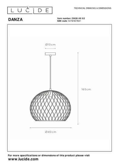 Lucide DANZA Pendelleuchte E27 Mattes Gold, Messing, Schwarz 21428/40/02