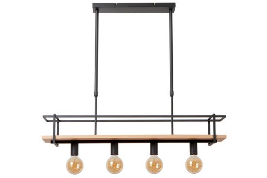 Lucide MILONGA Pendelleuchte 4x E27 Schwarz, Natürlich 21432/04/30