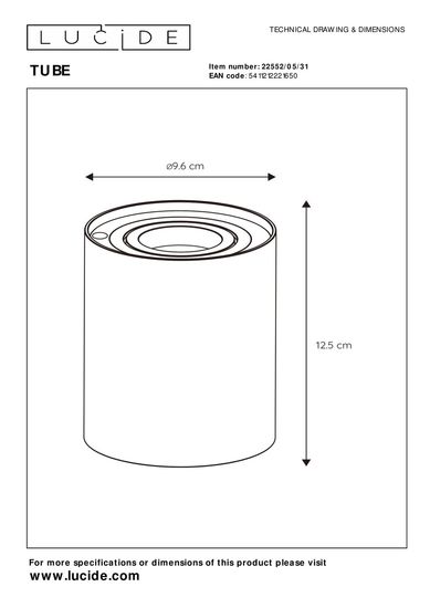Lucide TUBE LED Tischlampe GU10 3-Stufen-Dimmer 5W dimmbar Weiß 22552/05/31