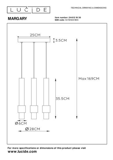 Lucide MARGARY LED Pendelleuchte 3x 4W dimmbar Schwarz 90Ra 24402/15/30
