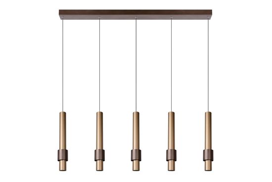 Lucide MARGARY LED Pendelleuchte 5x 4,2W dimmbar Kaffee, Mattes Gold, Messing 90Ra 24402/30/96