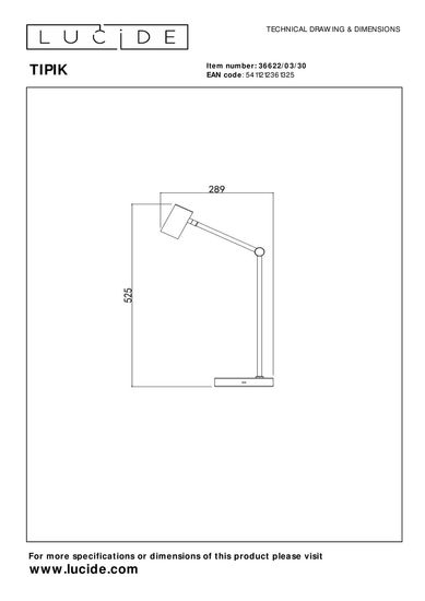 Lucide TIPIK LED Tischlampe 3-Stufen-Dimmer 3W dimmbar Schwarz 36622/03/30