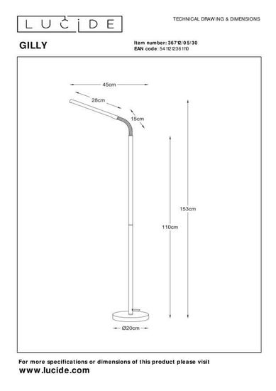 Lucide GILLY LED Stehleuchte 5W mit flexiblem Lesearm Schwarz 36712/05/30