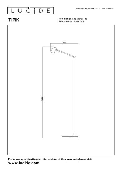 Lucide TIPIK LED Stehleuchte 3-Stufen-Dimmer 3W dimmbar Schwarz 36722/03/30