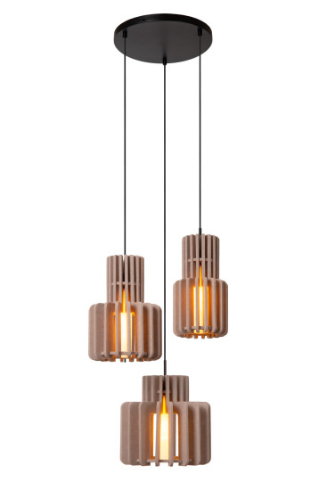 Lucide ROLLO E27 Pendelleuchten 3-fach Modern Taupe 70-150cm 45491/13/41