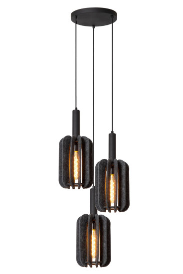 Lucide RAFAL Pendelleuchte 3x E27 Grau, Schwarz 45492/13/36