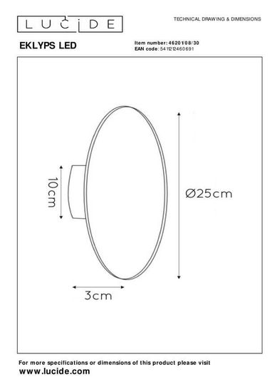 Lucide EKLYPS LED LED Wandleuchte 8W Schwarz 46201/08/30
