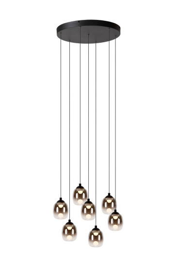 Lucide TAMINO LED Pendelleuchten 7-fach 7W dimmbar Warmweiss Modern Schwarz 50-186cm 74419/07/30