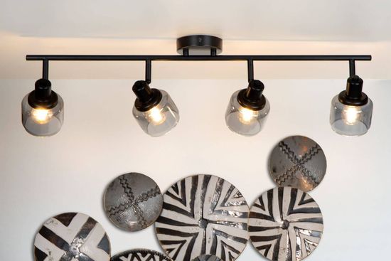 Lucide BJORN Deckenleuchte 4x E14 360° drehbar Schwarz, Rauchfarbe Grau 77979/04/30