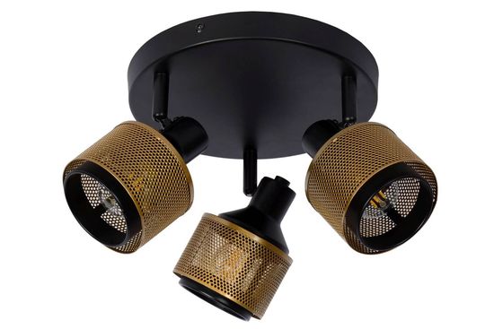 Lucide RAFA Deckenleuchte 3x E14 360° drehbar Schwarz, Mattes Gold, Messing 77980/13/30