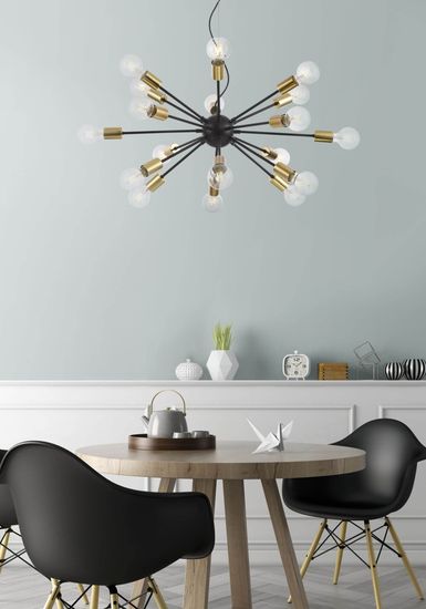 Maytoni Jackson Pendelleuchte, Hängeleuchte 18x E27 Schwarz Gold