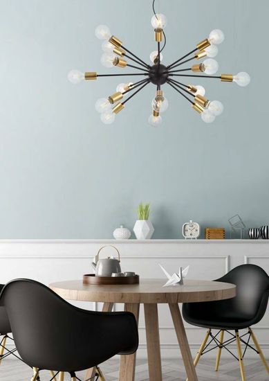 Maytoni Jackson Pendelleuchte, Hängeleuchte 18x E27 Schwarz Gold