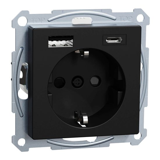 Merten MEG2367-0403 Schutzkontakt Steckdose mit USB Ladegerät, schwarz matt, System M