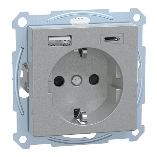 Merten MEG2367-0460 Schutzkontakt Steckdose mit USB Ladegerät Aluminium System M