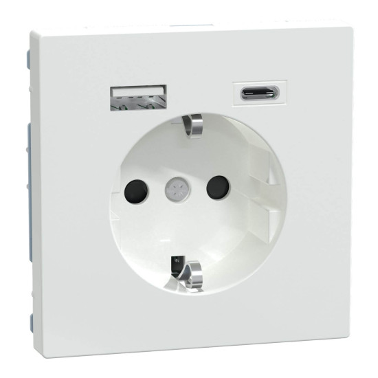 Merten MEG2367-6035 Schutzkontakt Steckdose mit USB Ladegerät, Lotosweiß, System Design