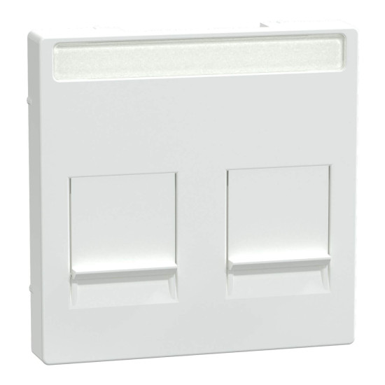 Merten MEG4564-0325 Zentralplatte für Modular Jack 2fach mit Schriftfeld und Staubschutzschieber, aktivweiß glänzend, System M