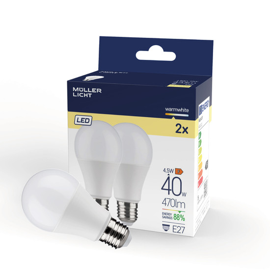 Müller Licht LED Lampe A55 Birne E27 40W 470lm 2700K 575-SMD/COB DUO 401111