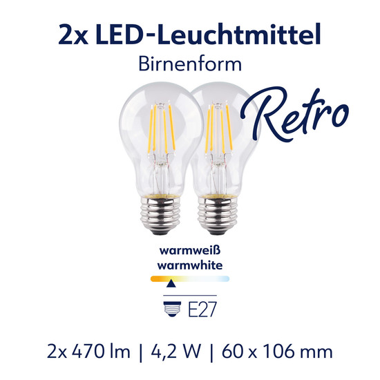 Müller Licht LED Lampe A60 Retro Birne E27 40W 470lm 2700K DUO 401123