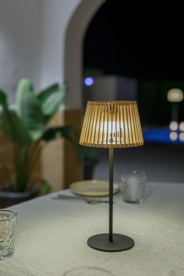 NewGarden OKINAWA TABLE SOLAR LED Tischleuchte Solar Holz, herausnehmbares Modul IP54