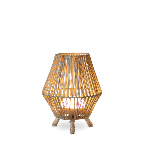 NewGarden SISINE 32 LED kabellose Tischleuchte Naturfaser 30cm Akku + Fernbedienung Innen & Außen IP54