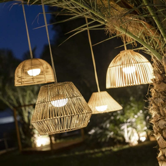 NewGarden SISINE LED kabellose Hängelampe Naturfaser 30cm Akku + Fernbedienung Innen & Außen IP54