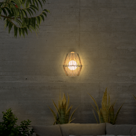 NewGarden SISINE LED kabellose Wandleuchte Naturfaser 25cm dimmbar + Controller Innen & Außen IP54