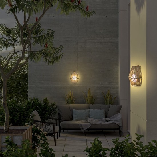 NewGarden SISINE LED kabellose Wandleuchte Naturfaser 25cm dimmbar + Controller Innen & Außen IP54