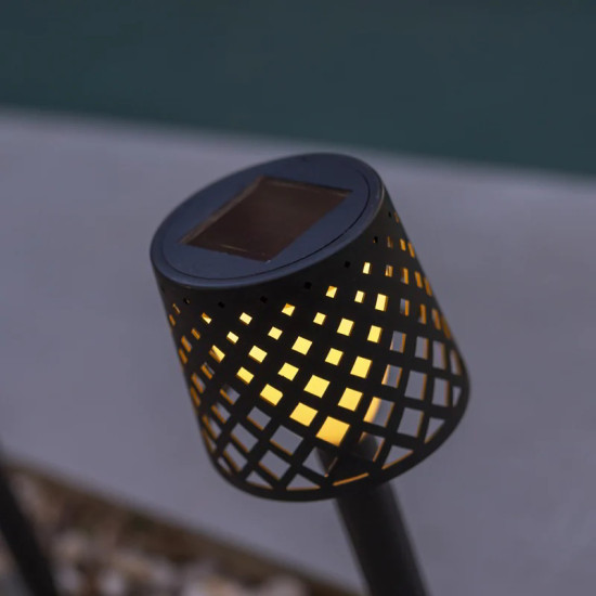 NewGarden GRETITA schwarz Solar + Akku LED Erdspieß Gartenleuchte Solar 4er Set + USB Innen & Außen IP44