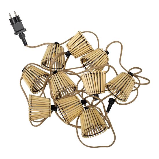 NewGarden OKINAWA LED 8m Girlanden-Lichterkette, Bambus, Jute Outdoor 10x E12 IP44