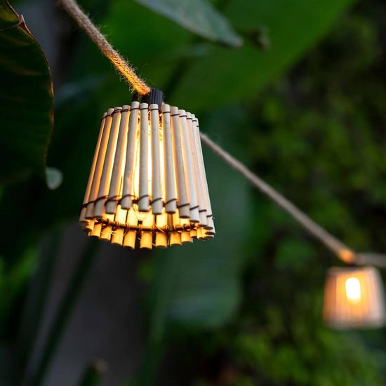 NewGarden OKINAWA LED 8m Girlanden-Lichterkette, Bambus, Jute Outdoor 10x E12 IP44